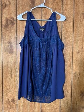 Suzanne Betro Navy Blue Lace-Front Tank Top